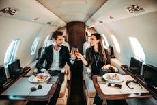 rich couple on a plane