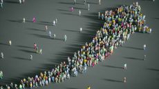 group of people making an arrow pointing up